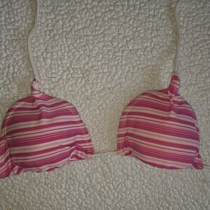 Source Unknown Pink and White Striped Bikini Top